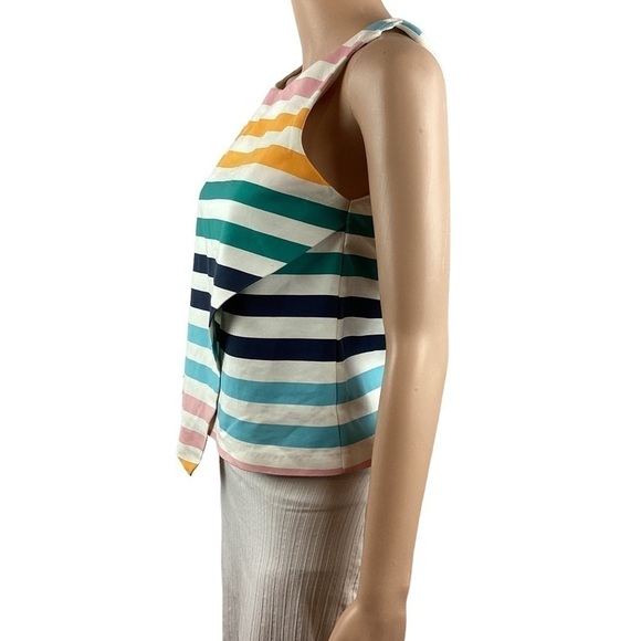 Zara Top Size S Multicolor Stripe Sleeveless Fold Over Style - Picture 4 of 6
